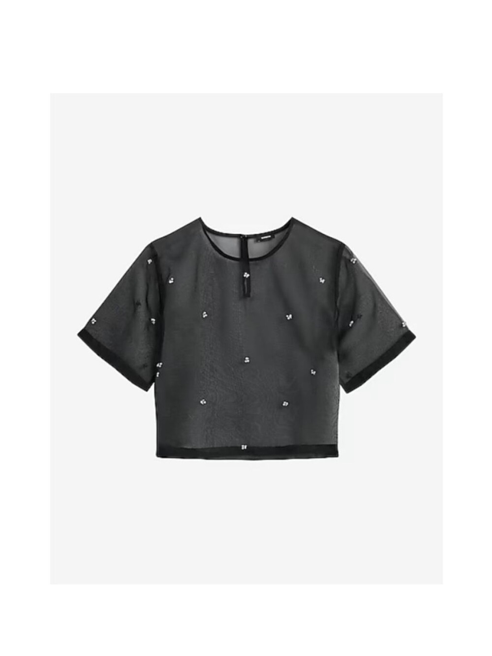 Express Embellished Sheer Organza Crew Neck Short Sleeve Tee NWT